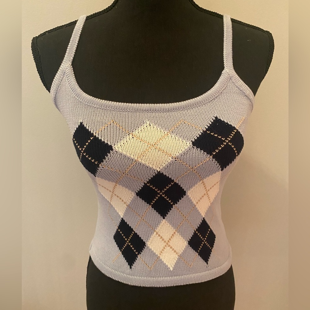 Brandy Melville emma argyle‎ tank knit. Baby blue/navy/white. One size